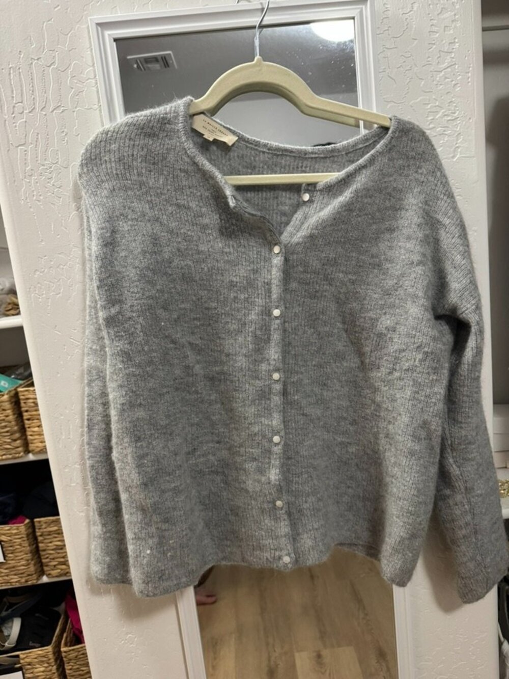 Sézane Gaspard Cardigan Mottled Grey Super Kid Mohair Snap Button Size M